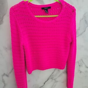 Forever 21 Hot Pink Cropped Sweater (Size S)